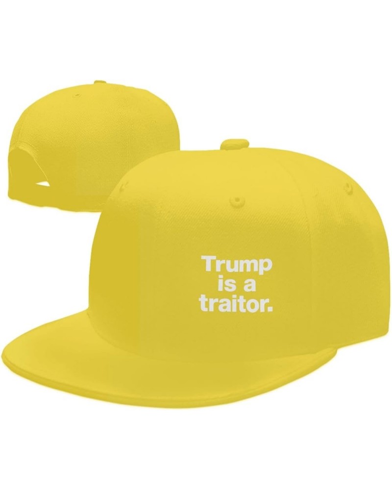 Trump is A Traitor Hat Black Flat Brim Trucker Hats Adjustable Novelty Baseball Cap Yellow $10.93 Baseball Caps