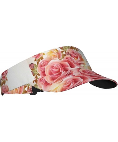 Black White Stripes Red Rose Flowers Print Breathable Sun Hats Sunscreen Visor Cap Adjustable Unisex Sports Caps Blossom $13....