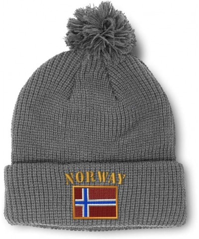 Pom Pom Beanies for Women Norway Flag Embroidery Skull Cap Flags Winter Hats for Men Acrylic 1 Size Light Grey Design Only $1...