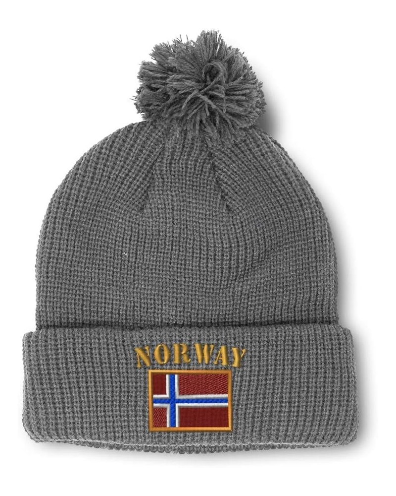 Pom Pom Beanies for Women Norway Flag Embroidery Skull Cap Flags Winter Hats for Men Acrylic 1 Size Light Grey Design Only $1...