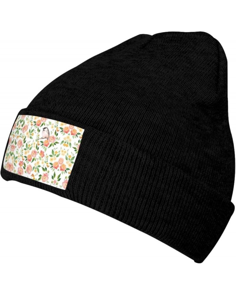 Flower and Bird Print Unisex Beanie Hats Winter Warm Hats Knit Hat Slouchy Skull Cap Adult Casual Hat Black $9.45 Skullies & ...