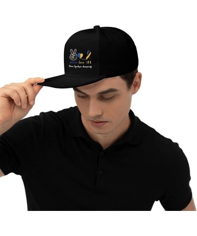 Snapback Baseball Cap Down Syndrome Awareness Peace Love T21 for Men Women Black $8.60 Baseball Caps