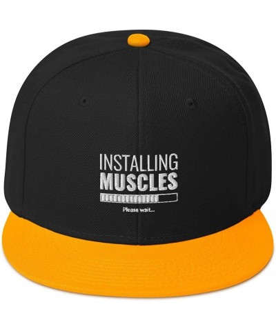 Installing Muscles Snapback Hat Gold / Black / Black $18.28 Baseball Caps