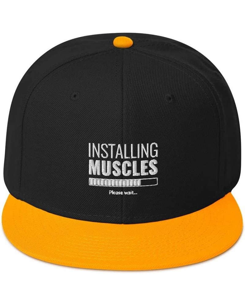 Installing Muscles Snapback Hat Gold / Black / Black $18.28 Baseball Caps