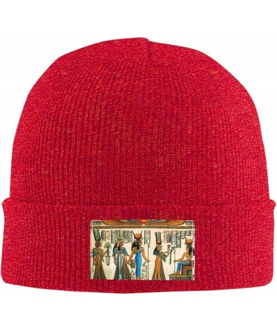 Women in Ancient Egypt Print Beanie Hats for Women Men Warm Knit Hat Winter Knitted Beanie Stretch Fashion Cap Red $9.18 Skul...