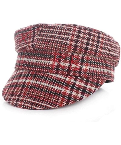 Women's Flat Fashion Vintage Check Visor Hat Classic Cute Casual Newsboy Beret Red $12.23 Newsboy Caps