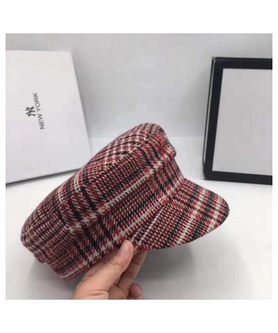 Women's Flat Fashion Vintage Check Visor Hat Classic Cute Casual Newsboy Beret Red $12.23 Newsboy Caps