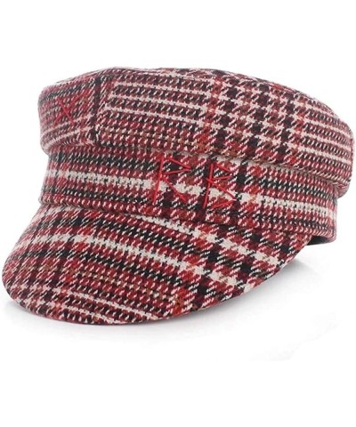 Women's Flat Fashion Vintage Check Visor Hat Classic Cute Casual Newsboy Beret Red $12.23 Newsboy Caps