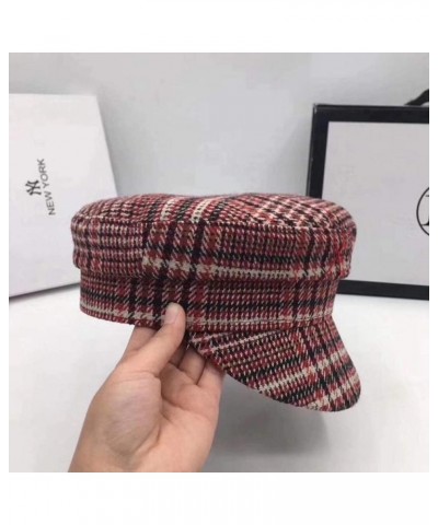 Women's Flat Fashion Vintage Check Visor Hat Classic Cute Casual Newsboy Beret Red $12.23 Newsboy Caps