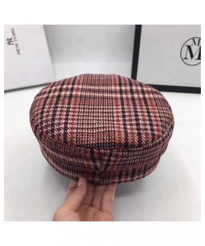 Women's Flat Fashion Vintage Check Visor Hat Classic Cute Casual Newsboy Beret Red $12.23 Newsboy Caps