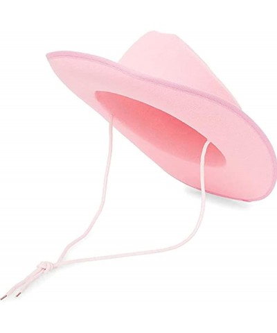 Men Women Cowboy Hat with Adjustable Belt Wide Brim Beach Sun Protection Cowgirl Hat for Travel Pink1 $6.36 Cowboy Hats