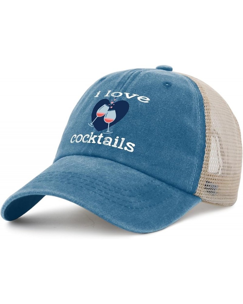 I Love Cocktails Hat Women Cute Cycling Cap for Womens AllBlack Ball Caps with Design Unique Gifts for Librarian Lake Blue $9...