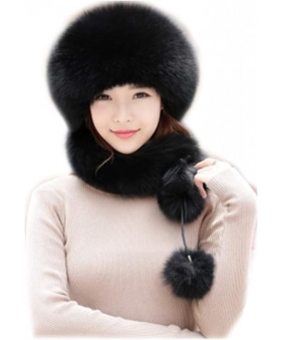 Women Winter Real Fur Cap Fox Fur Genuine Leather Hats Scarf Ear Protector Multicolor Black $38.64 Visors