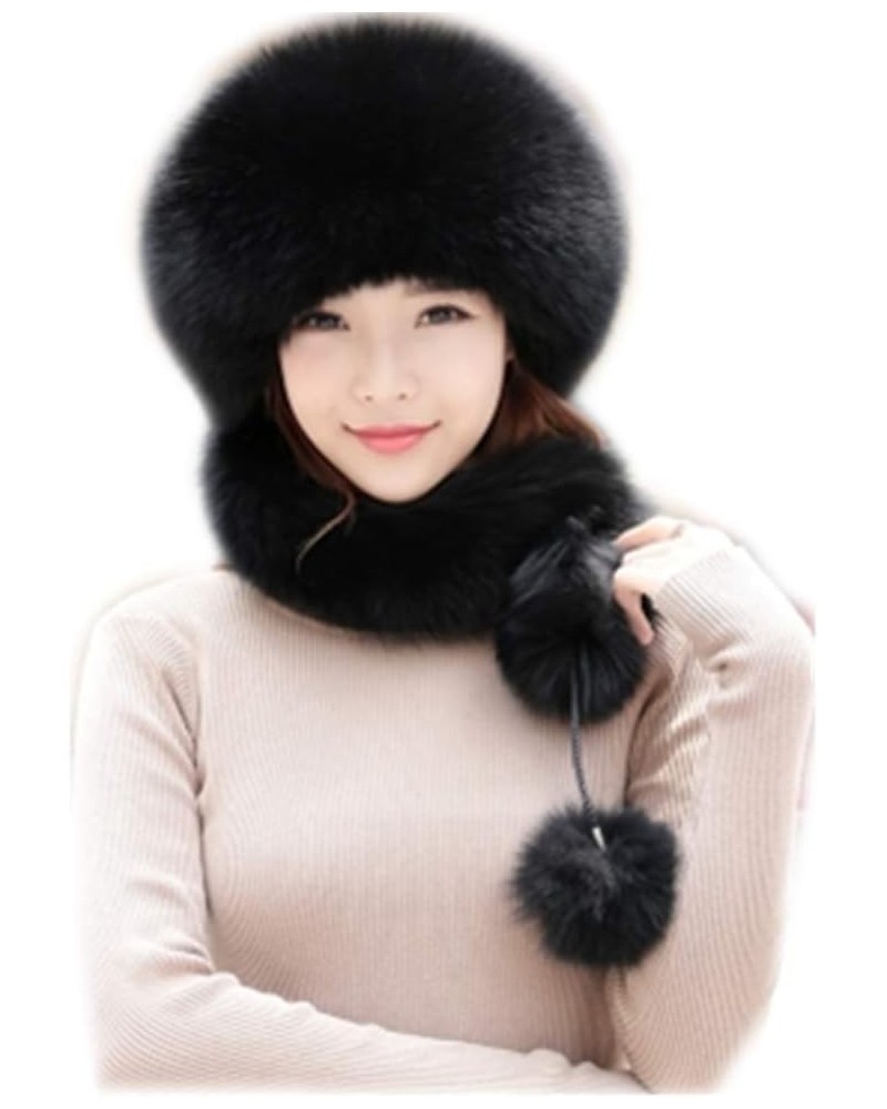 Women Winter Real Fur Cap Fox Fur Genuine Leather Hats Scarf Ear Protector Multicolor Black $38.64 Visors