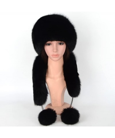 Women Winter Real Fur Cap Fox Fur Genuine Leather Hats Scarf Ear Protector Multicolor Black $38.64 Visors