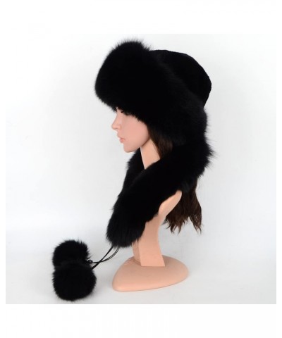 Women Winter Real Fur Cap Fox Fur Genuine Leather Hats Scarf Ear Protector Multicolor Black $38.64 Visors