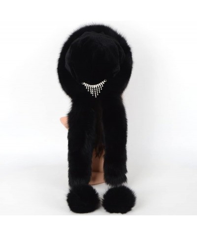 Women Winter Real Fur Cap Fox Fur Genuine Leather Hats Scarf Ear Protector Multicolor Black $38.64 Visors