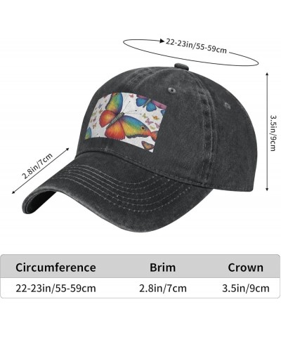 Rainbow Butterfly Print Washed Cowboy Baseball Cap for Adults Adjustable Caps Fashion Cap A Sun Hat Black $11.37 Baseball Caps