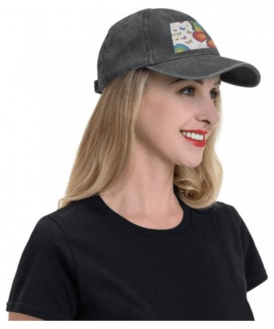 Rainbow Butterfly Print Washed Cowboy Baseball Cap for Adults Adjustable Caps Fashion Cap A Sun Hat Black $11.37 Baseball Caps