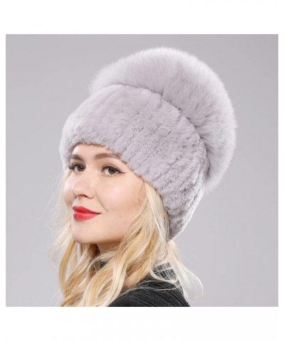 Russia Winter Women Fur Beanies Hat Girls Natural Fur Skullies Cap Knitted Fur Hats Beige Pink $29.53 Skullies & Beanies