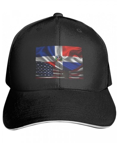 America Flag and Puerto Rico Flag Hat for Men Women Adjustable Dad Trucker Hats Black—43 America Flag and Dominican Republic ...