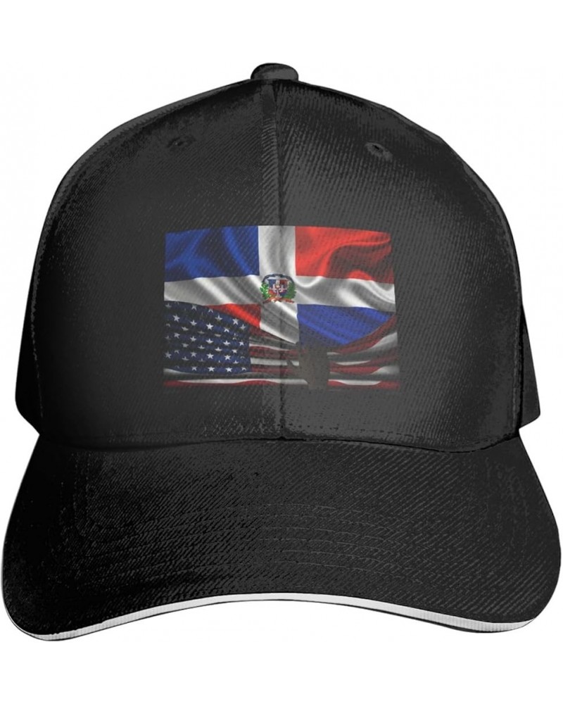 America Flag and Puerto Rico Flag Hat for Men Women Adjustable Dad Trucker Hats Black—43 America Flag and Dominican Republic ...