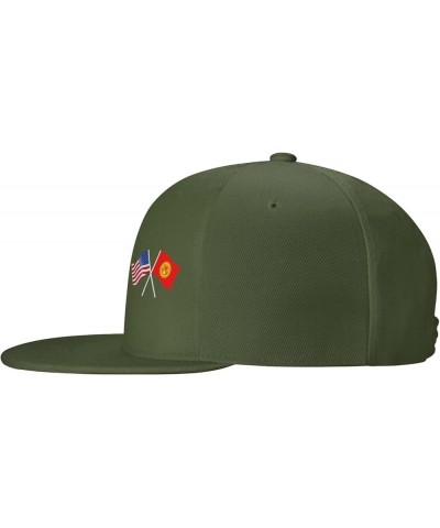 American and Kyrgyzstan Flag Flat Brim Cap Unisex Flat Bill Baseball Cap Moss Green $17.96 Baseball Caps