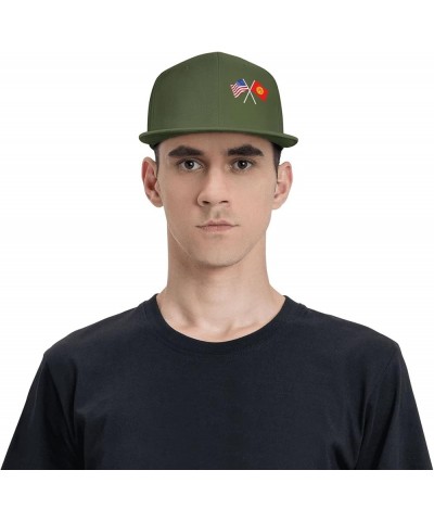 American and Kyrgyzstan Flag Flat Brim Cap Unisex Flat Bill Baseball Cap Moss Green $17.96 Baseball Caps