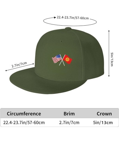 American and Kyrgyzstan Flag Flat Brim Cap Unisex Flat Bill Baseball Cap Moss Green $17.96 Baseball Caps