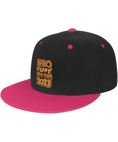 Hello Happy New Year 2023 Baseball Cap for Men Women Snapback Hat Adjustable Flat Bill Hats Pink $10.38 Baseball Caps