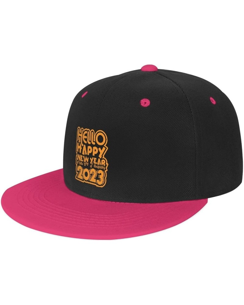 Hello Happy New Year 2023 Baseball Cap for Men Women Snapback Hat Adjustable Flat Bill Hats Pink $10.38 Baseball Caps