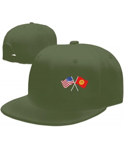 American and Kyrgyzstan Flag Flat Brim Cap Unisex Flat Bill Baseball Cap Moss Green $17.96 Baseball Caps