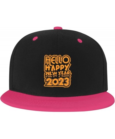 Hello Happy New Year 2023 Baseball Cap for Men Women Snapback Hat Adjustable Flat Bill Hats Pink $10.38 Baseball Caps