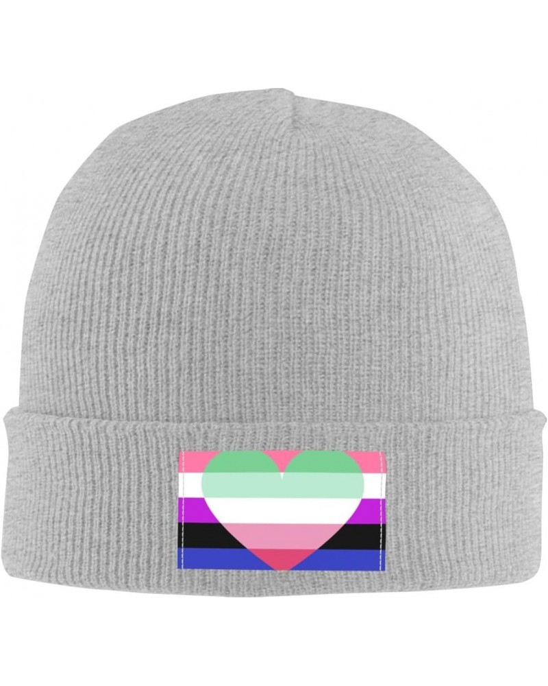 Genderfluid Abrosexual Pride Flag Cozy Knit Beanie Hats - Stay Warm in Style Gray $14.24 Skullies & Beanies