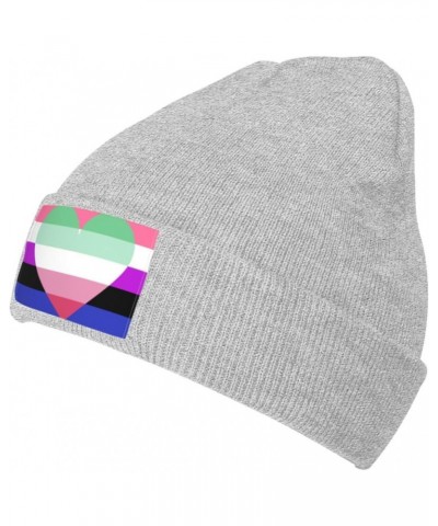 Genderfluid Abrosexual Pride Flag Cozy Knit Beanie Hats - Stay Warm in Style Gray $14.24 Skullies & Beanies