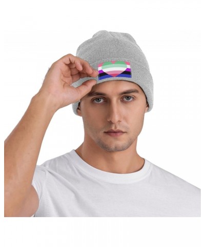 Genderfluid Abrosexual Pride Flag Cozy Knit Beanie Hats - Stay Warm in Style Gray $14.24 Skullies & Beanies