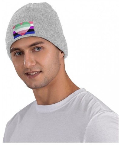 Genderfluid Abrosexual Pride Flag Cozy Knit Beanie Hats - Stay Warm in Style Gray $14.24 Skullies & Beanies