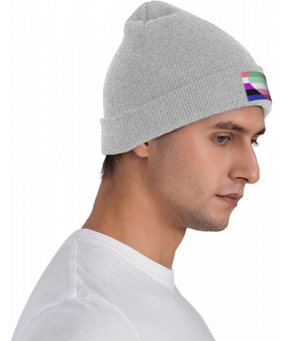 Genderfluid Abrosexual Pride Flag Cozy Knit Beanie Hats - Stay Warm in Style Gray $14.24 Skullies & Beanies