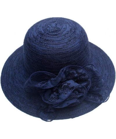 Womens Sun Hat, Floppy Beach Summer Hats with Wide Brim, Foldable Lace Hats Sun Protection Navy Blue $13.67 Sun Hats