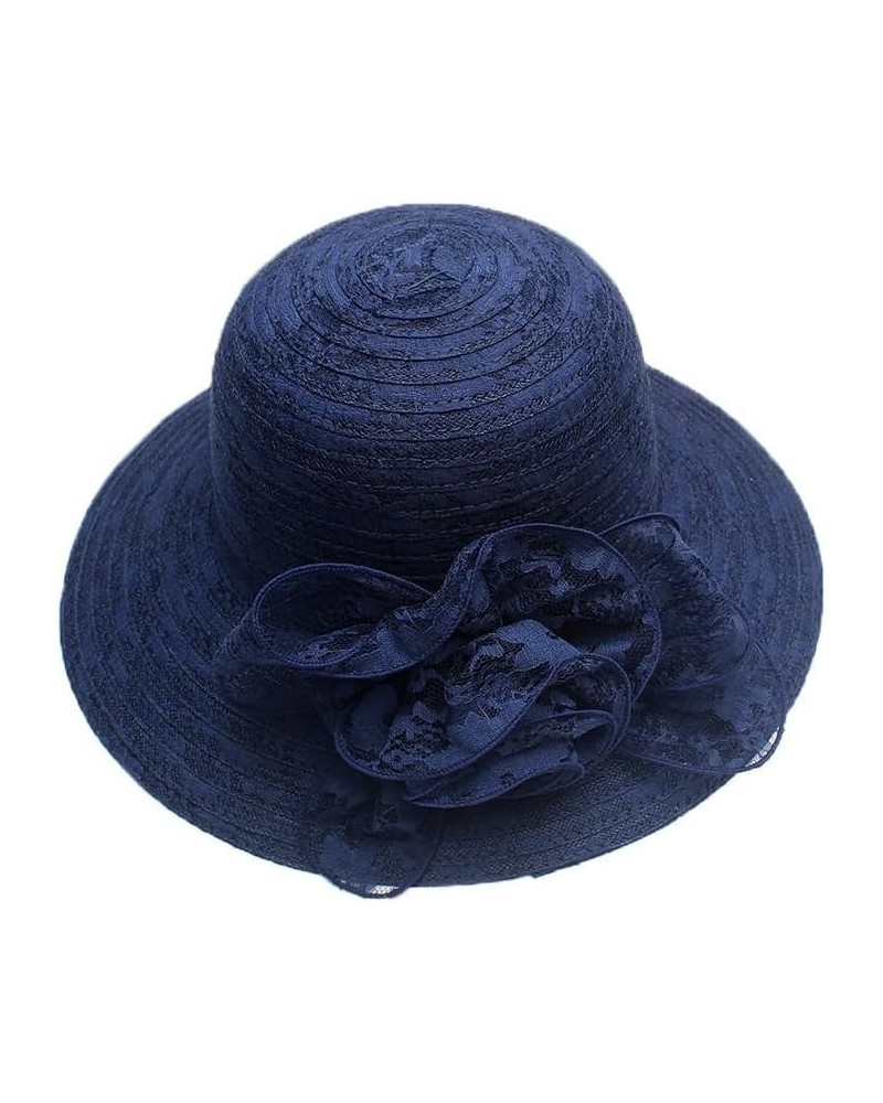 Womens Sun Hat, Floppy Beach Summer Hats with Wide Brim, Foldable Lace Hats Sun Protection Navy Blue $13.67 Sun Hats