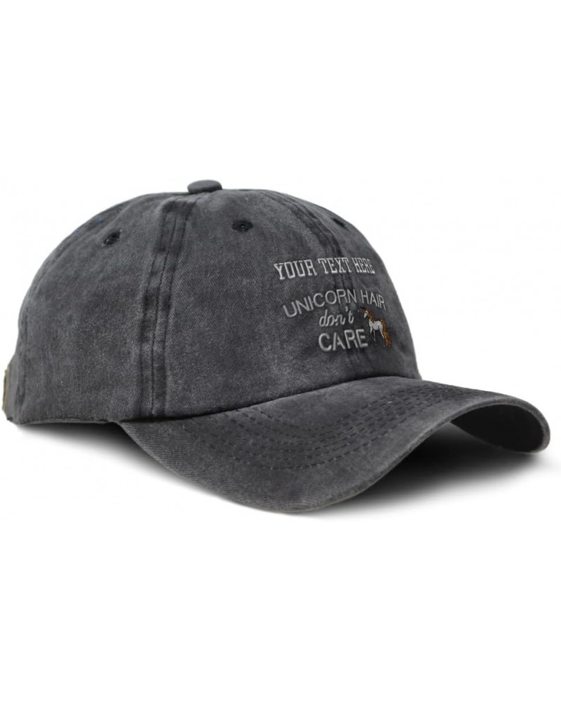 Custom Soft Washed Baseball Cap Unicorn Hair Don't Care Dad Hats for Men & Women Black Personalized Text Here $13.20 Baseball...