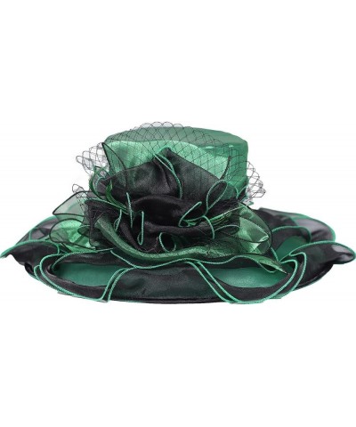 Kentucky Organza Derby Top Hats for Women Sun Visor Cap Ladies Flowers Bride Weeding Fascinators Wide Brim Fedoras Dark Green...