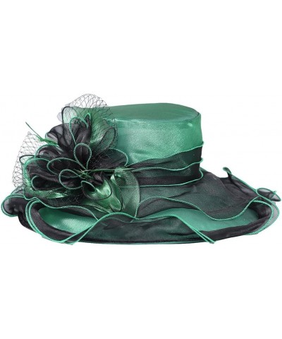 Kentucky Organza Derby Top Hats for Women Sun Visor Cap Ladies Flowers Bride Weeding Fascinators Wide Brim Fedoras Dark Green...