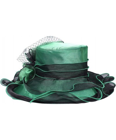 Kentucky Organza Derby Top Hats for Women Sun Visor Cap Ladies Flowers Bride Weeding Fascinators Wide Brim Fedoras Dark Green...