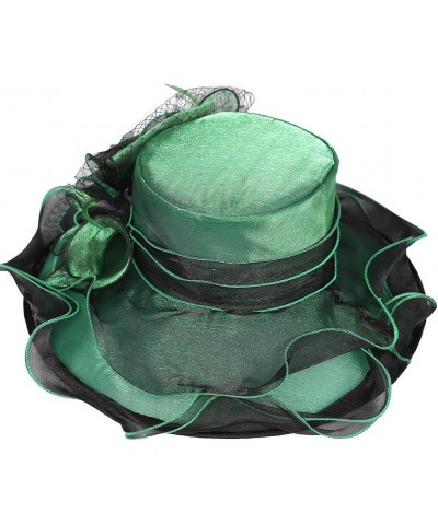 Kentucky Organza Derby Top Hats for Women Sun Visor Cap Ladies Flowers Bride Weeding Fascinators Wide Brim Fedoras Dark Green...