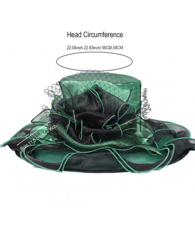 Kentucky Organza Derby Top Hats for Women Sun Visor Cap Ladies Flowers Bride Weeding Fascinators Wide Brim Fedoras Dark Green...