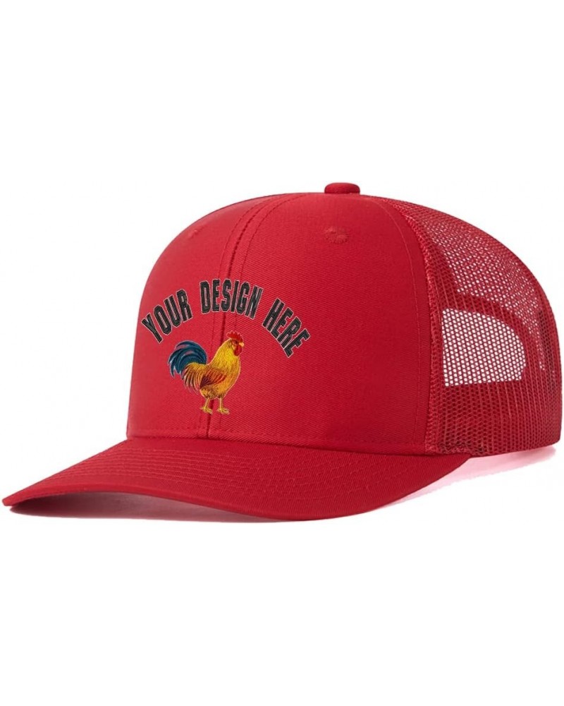 Custom Colorful Rooster 112 Trucker Hat Embroidered Western Farm Rooster G Design Your Farm Name Snaps Mesh Baseball Cap Red ...