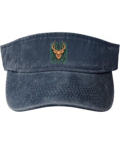 The Dominant Deer Head Sun Visor Hats for Women Men Sun Hat Vintage Golf Hat Adjustable Baseball Cap Navy Blue $14.86 Visors