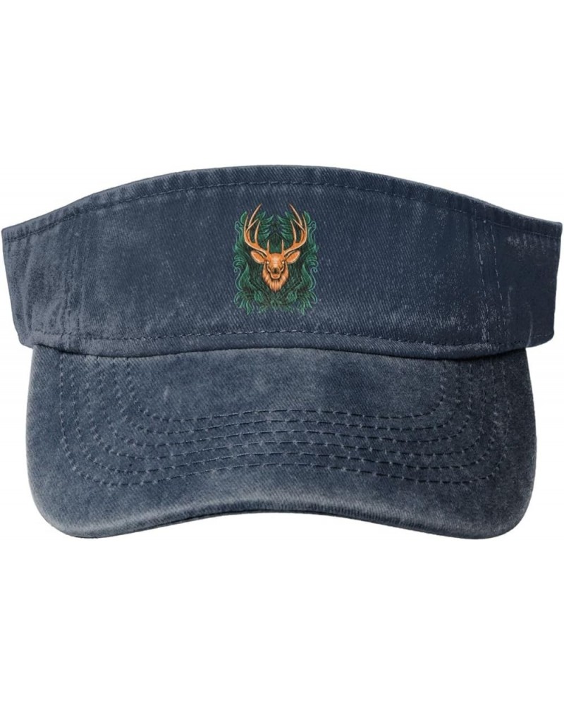 The Dominant Deer Head Sun Visor Hats for Women Men Sun Hat Vintage Golf Hat Adjustable Baseball Cap Navy Blue $14.86 Visors