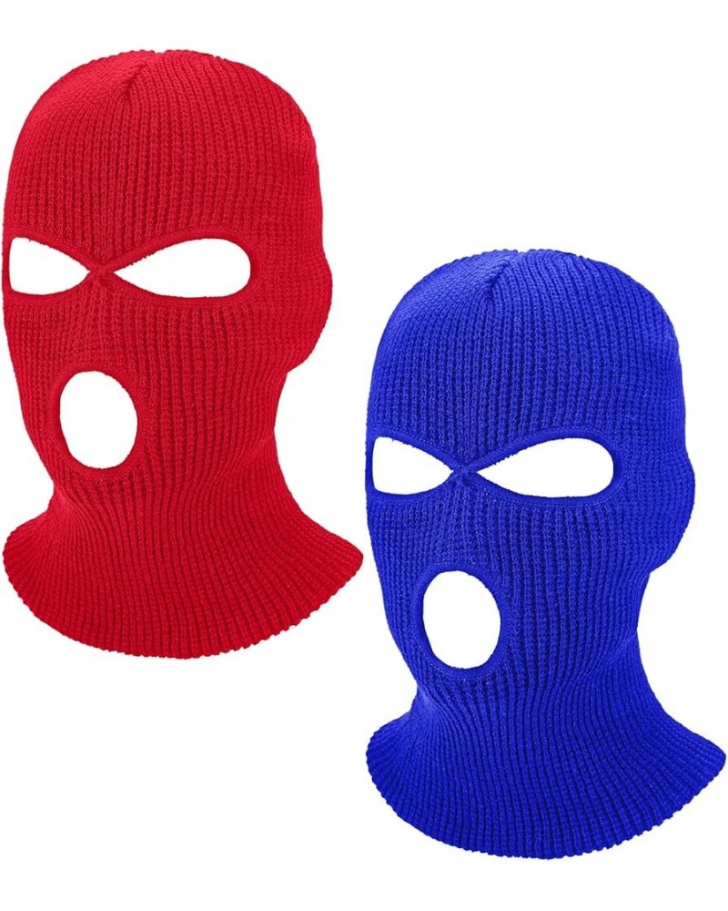 2 Pieces Knitted Full Face Cover 3 Hole Mask Winter Balaclava Face Cover, One Size Royal Blue, Red $7.00 Balaclavas